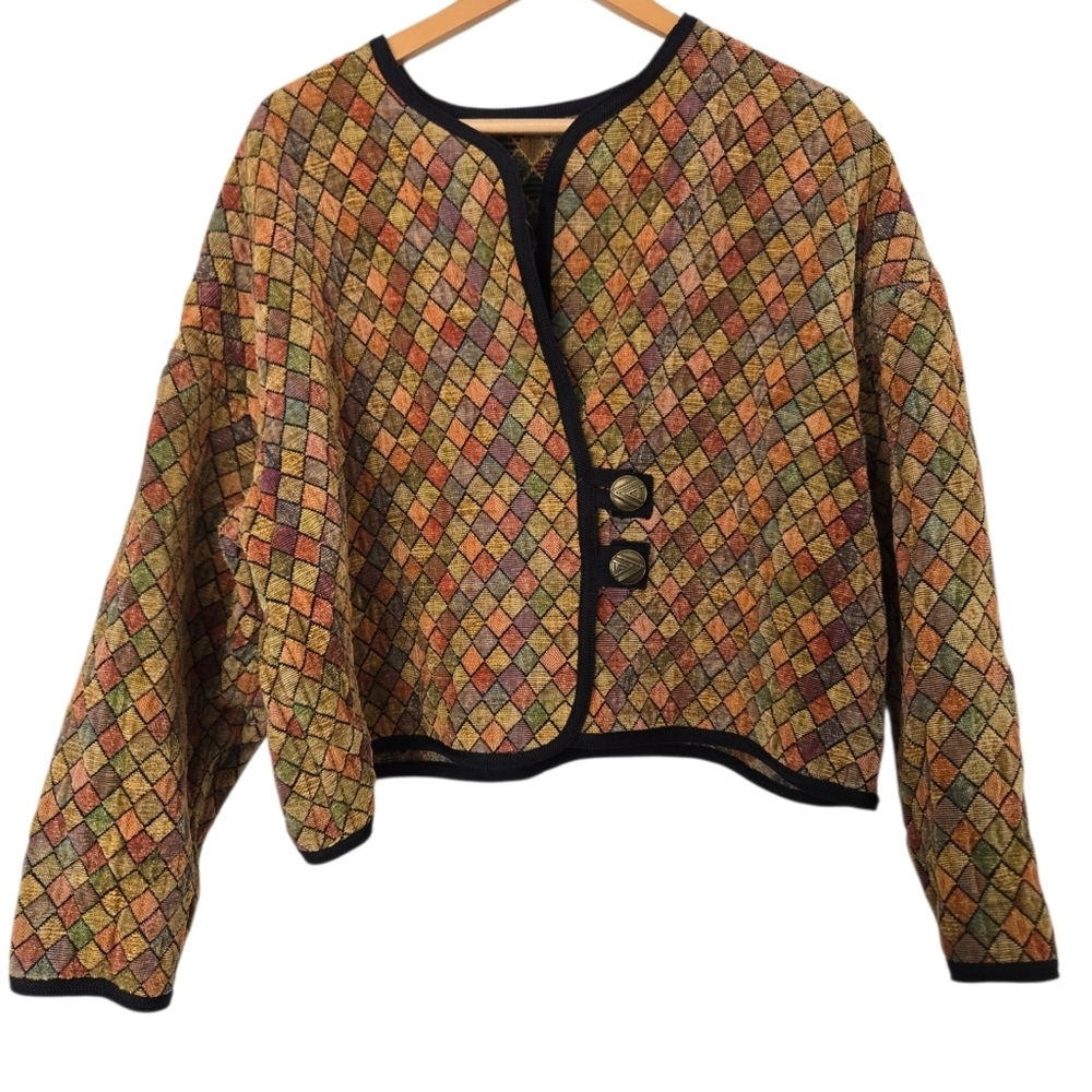 Beluga Reversible Patchwork Multicolor Diamond Patterned Jacket Size XL/2X - Picture 3 of 6